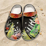Sabots Crocs Homme Noir Floral Hibiscus 2 | Chaussures Plage EVA Légères | Couleurs Lagon — vue de dessus