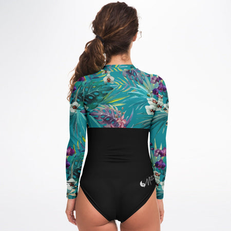 dos - Combi surf manches longues MITI caraco Orchidees Turquoise II Couleurs Lagon