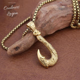 doré sur bois - Pendentif Vintage Acier Inoxydable au Titane Hameçon Viking Ocean - Couleurs Lagon