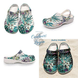 Sabots Crocs Homme Blanc Floral Libellule | Chaussures Plage EVA Légères | Couleurs Lagon — vue d'ensemble