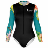 avant 3d - Combi surf manches longues MITI caraco Hibiscus Turquoise Couleurs Lagon