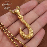 doré sur main gauche - Pendentif Vintage Acier Inoxydable au Titane Hameçon Viking Ocean - Couleurs Lagon
