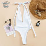 Couleurs Lagon - Sexy Monokini à Lacets Col V Taille Haute Tangua FLAMINGO - blanc avant