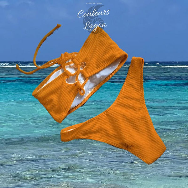 Couleurs Lagon - Sexy Bikini 2 pièces Micro Bandeau Lacets Tangua Taille Haute Brésilien