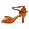 bronze 7cm - Chaussure Danse Latine Femme Satin Noeud Talon 5-7cm Pro - Couleurs Lagon