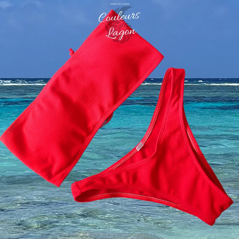 Couleurs Lagon - Sexy Bikini 2 pièces Micro Bandeau Lacets Tangua Taille Haute Brésilien