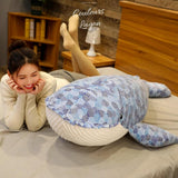 Couleurs Lagon - Jouet Peluche Oreiller Baleine Bleu 3D 50-110cm - grande taille