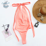Couleurs Lagon - Sexy Monokini à Lacets Col V Taille Haute Tangua FLAMINGO - rose avant