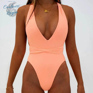 Couleurs Lagon - Sexy Monokini à Lacets Col V Taille Haute Tangua FLAMINGO