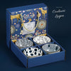 Couleurs Lagon - Service et Bols en Porcelaine Céramique Japonaise Bleu Floral Antique - 4 bols boite noel bleu