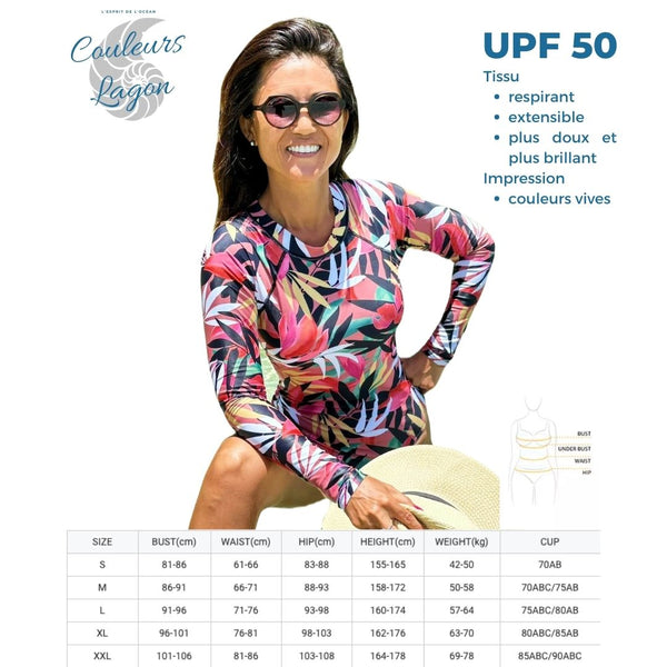 Combi Surf Manches Longues Push-Up Floral Palmier HELICONIA - tailles