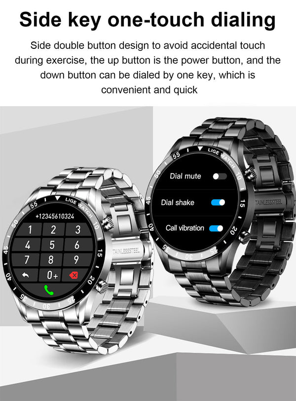 commandes laterales - Montre connectée LIGE homme IP67 – écran HD Bluetooth | Couleurs Lagon