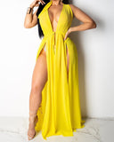 avant jaune - Robe Tunique de plage longue avec cordon de serrage fendu - Couleurs Lagon