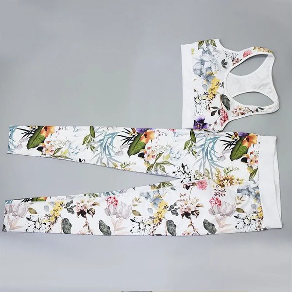 Tenue danse femme legging floral blanc et top sport — Couleurs Lagon