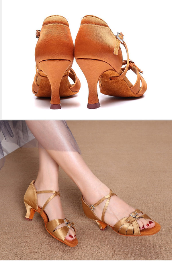 marron et cher 7.5cm - Chaussure de danse latine professionnelle boucle avant réglable - Couleurs Lagon