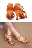 marron et cher 7.5cm - Chaussure de danse latine professionnelle boucle avant réglable - Couleurs Lagon