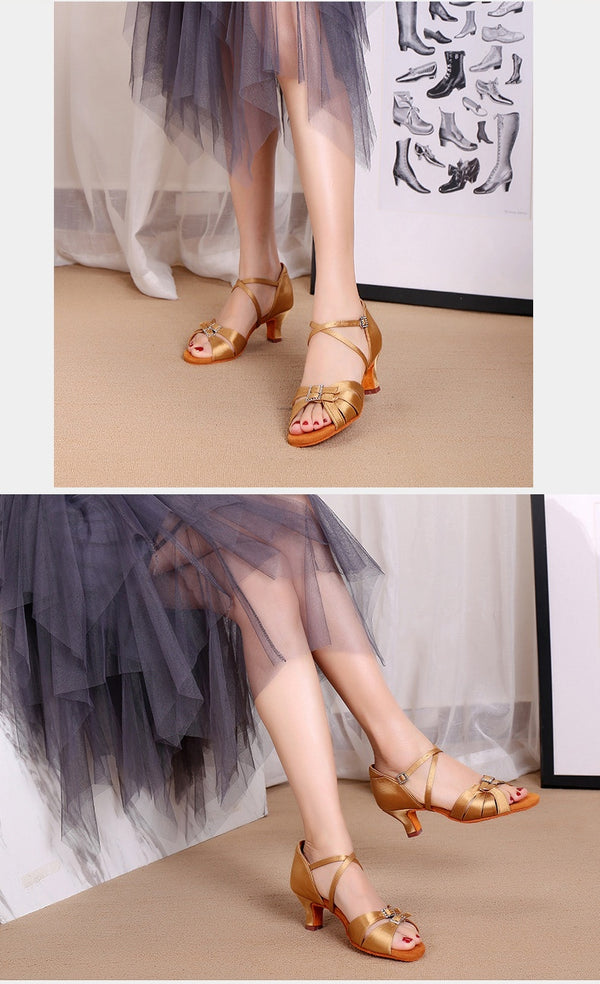 cher 5.5cm au pied - Chaussure de danse latine professionnelle boucle avant réglable - Couleurs Lagon