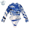 avant à plat - Combi Surf Manche Longue Push-Up Dos Nu Licou Zip Palmier BLEU TAHITI - Couleurs Lagon