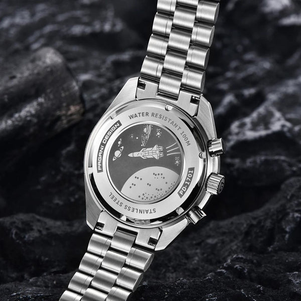 Montre tachymètre homme SPEEDMASTER MoonWatch V4 hommage Omega vue 26 - Couleurs Lagon
