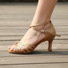 presentation marron clair 7cm - Chaussure Danse Latine Femme Satin Noeud Talon 5-7cm Pro - Couleurs Lagon