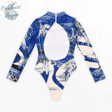 dos à plat - Combi Surf Manche Longue Push-Up Dos Nu Licou Zip Palmier BLEU TAHITI - Couleurs Lagon