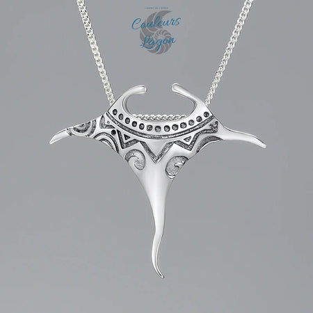 argent - Pendentif Raie Manta en Argent Massif Polynésie - Couleurs Lagon