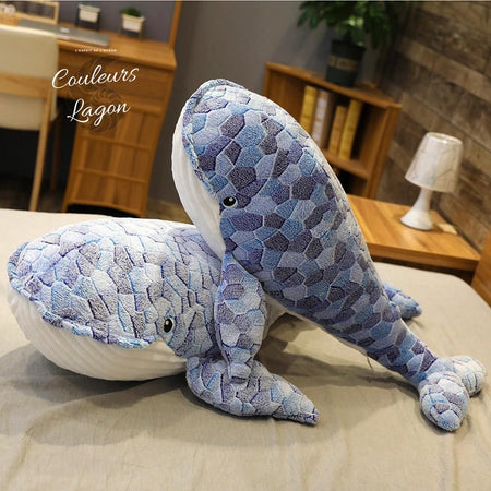 Couleurs Lagon - Jouet Peluche Oreiller Baleine Bleu 3D 50-110cm - grands modeles