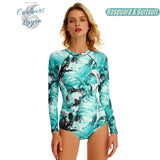 Combi Surf Manches Longues Push-Up Floral Vert Turquoise MONSTERA - Couleurs Lagon #1er#