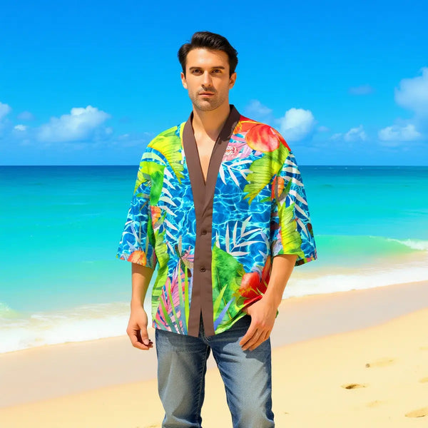 presentation - Kimono Court Japonais Homme – ISLAND VIBES Gala du Lagon NIKF - Couleurs Lagon
