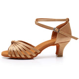 marron clair 5cm - Chaussure Danse Latine Femme Satin Noeud Talon 5-7cm Pro - Couleurs Lagon
