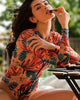 3/4 logo - Combi Surf Rashguard Manche Longue Floral POLYNESIE - Couleurs Lagon