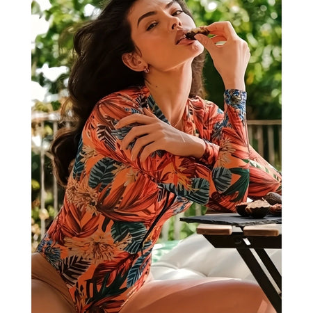 3/4 44 - Combi Surf Rashguard Manche Longue Floral POLYNESIE - Couleurs Lagon