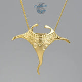 or - Pendentif Raie Manta en Argent Massif Polynésie - Couleurs Lagon