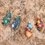 Couleurs Lagon - Boucle d'oreille en argent et pierre de sédiment marin Vert Océan - bleu et rose