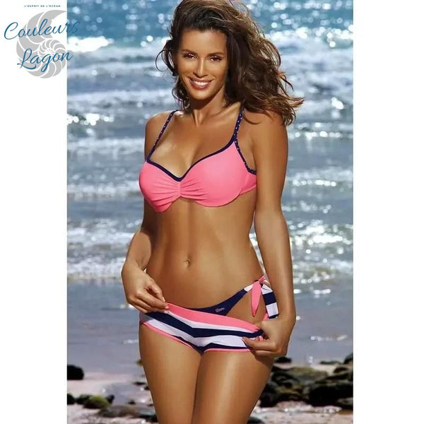 Couleurs Lagon - Bikini Push Up Uni Trio Brazil - Rose