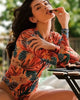 droit - Combi Surf Rashguard Manche Longue Floral POLYNESIE - Couleurs Lagon