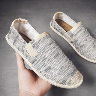 Espadrille homme toile de lin beige – vue de face – semelle paille – Couleurs Lagon