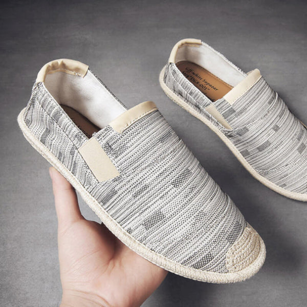 Espadrille homme toile de lin beige – vue de face – semelle paille – Couleurs Lagon