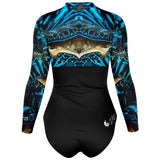 Combinaison surf femme caraco UPF50+ — visuel 3D dos — MITI Bénitier Bleu Océan Couleurs Lagon
