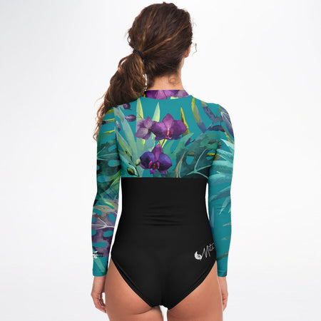 dos - Combi surf manches longues MITI caraco Orchidees Turquoise Couleurs Lagon