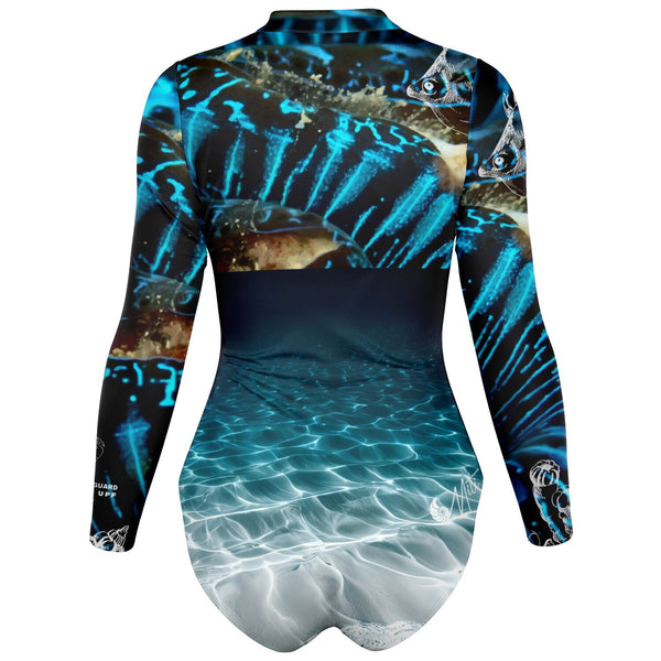 Combinaison surf femme MITI Bénitier Bleu Océan 2 — visuel 3D dos — Couleurs Lagon