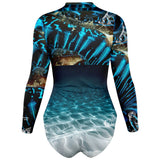 Combinaison surf femme MITI Bénitier Bleu Océan 2 — visuel 3D dos — Couleurs Lagon