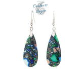 Couleurs Lagon - Boucle d'oreille en argent et pierre de sédiment marin Vert Océan - fond blanc