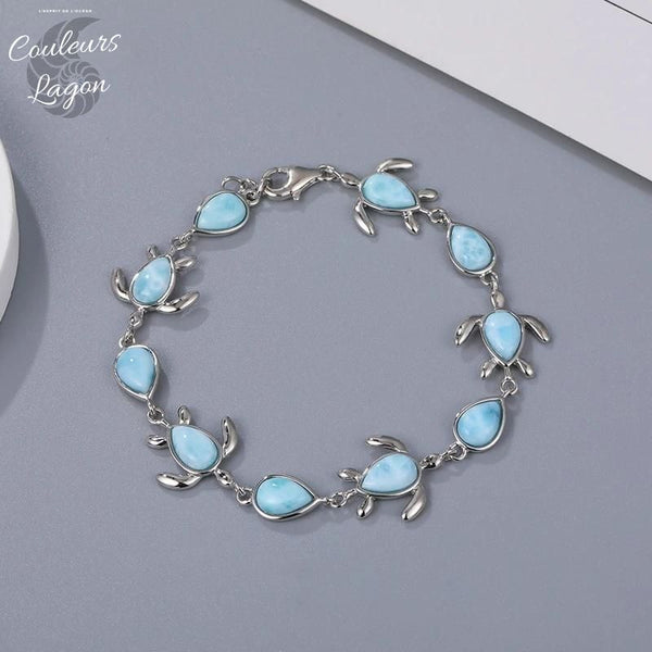 Couleurs Lagon - Bracelet Argent s925 et Larimar Sérénité TORTUES