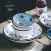 Couleurs Lagon - Service et Bols en Porcelaine Céramique Japonaise Bleu Floral Antique - service 16 pcs gros plan