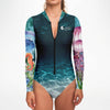 zip av - Combi surf manches longues MITI caraco Meduses II Couleurs Lagon