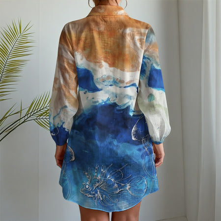 dos - Chemise Kimono Femme ML Oceanic Gala Bleu Blanc | Édition NIKF
