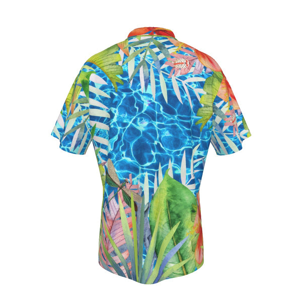 Chemise hawaïenne homme tropicale, vue de dos sur fond blanc