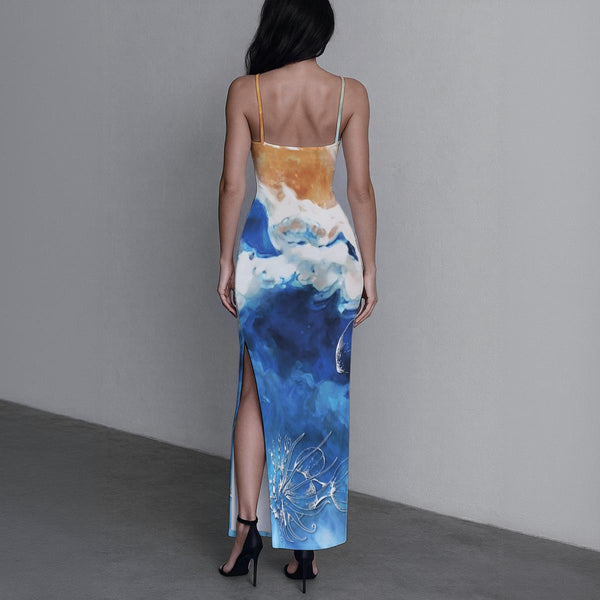 dos - Robe Longue Évasée Stripe - Élégance Océanic – COULEURS LAGON