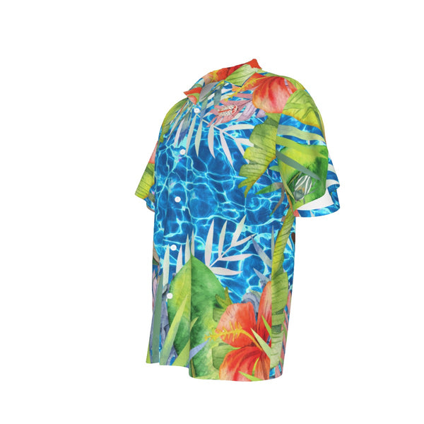 Chemise hawaïenne homme tropicale, vue de 3/4 gauche sur fond blanc